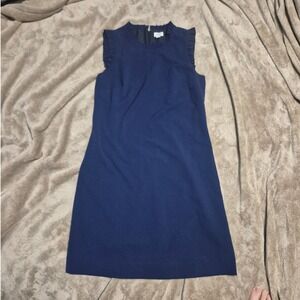 J.Crew Navy Blue Ruffle Neck Sleeveless Shift Dress Size 6 Professional Career